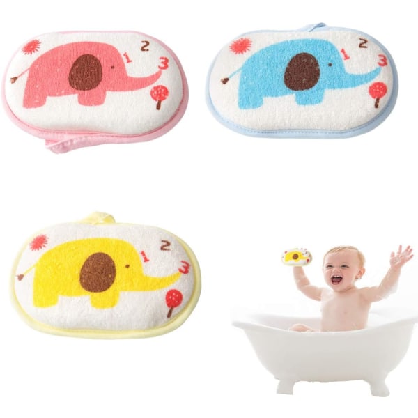 Baby Mjuk skumskrubb Naturlig svamp för bad, duschtvätt kroppssvamp för barn/bebisar/män/kvinnor, set med 3