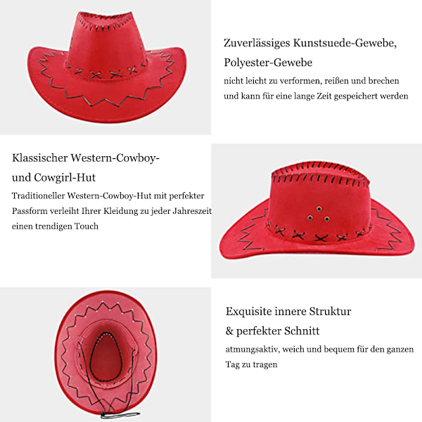 Cowboyhatt Maskeraddräkt Bred Brätte Western Cowgirl Hattar