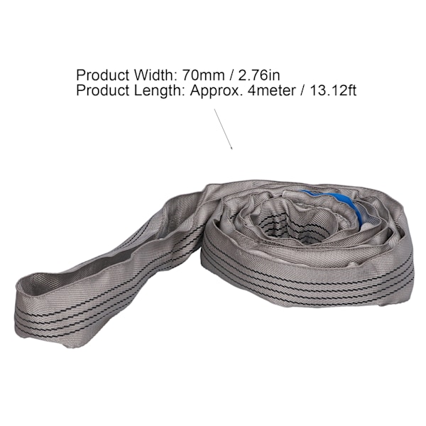 Runda Lyftlyftband Oändliga Tunga 4T Lastkapacitet Riggning Bogseringsband 70mm Bredd Grå (4 meter (13,12 fot))
