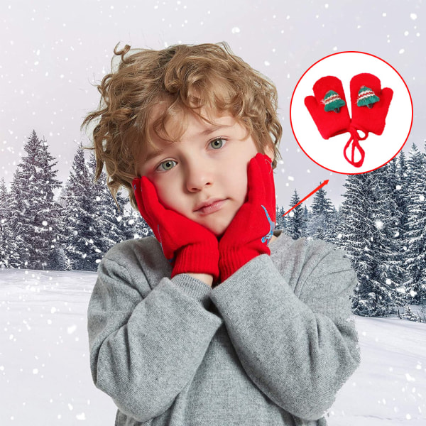 Barn jul röda handskar höst och vinter ull förtjockad