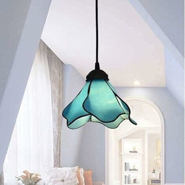 Fabrikspris Europeisk Tiffany E27 Pendellampa Romantisk Medelhavsljuskrona Höjdjusterbar Blå Glas Hängande Lampa Matrum Barn