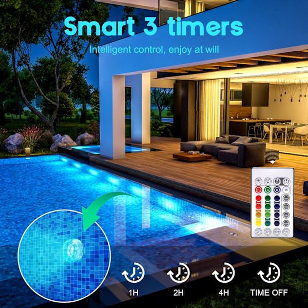 Sänkbar LED-belysning med solrosdesign, batteridriven flerfärgseffekt för poolbelysning, trådlös fjärrkontroll vattentät