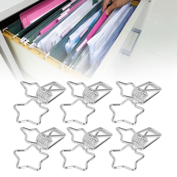 100 stjärnformade klämmor i ihålig design, starka klämmor, små pappersklämmor för dokument, kläder, papper, silver