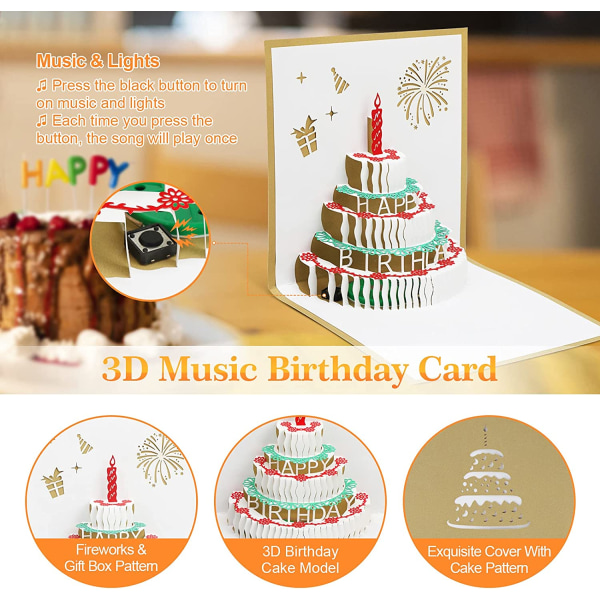 Födelsedagskort med musik och ljus, 3D Pop Up gratulationskort