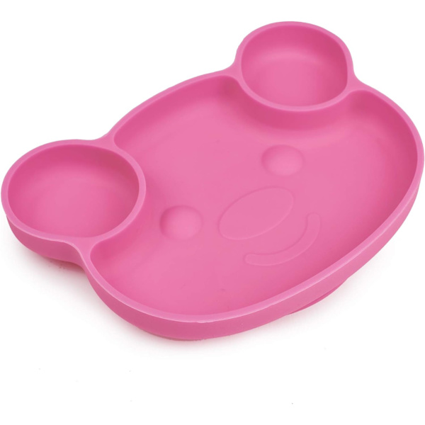 Baby Silikon Sugkopp Tallrik, Baby Silikon Placemat, Barn Tallrik med 3 Fack för att Uppmuntra Ditt Barn att Äta Självständigt, BPA-Fri