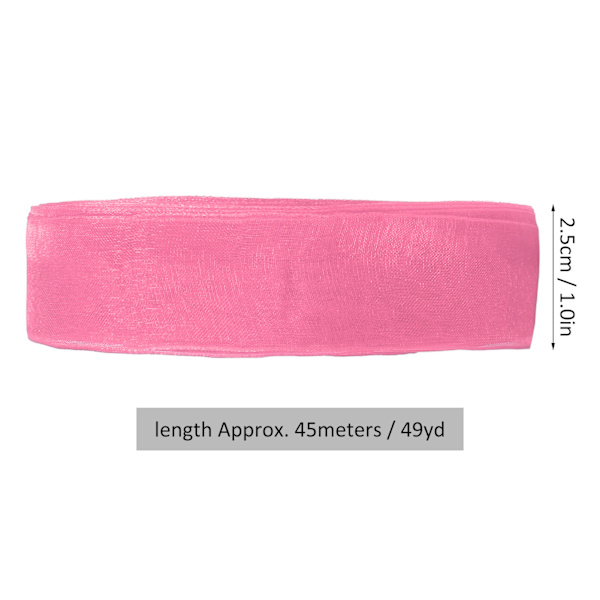 5 Rullar 245 Yards Totalt Presentglitterband 2,5cm Bredd Polyester Metalliskt Glitterband Presentband för Presentinslagning Rosa