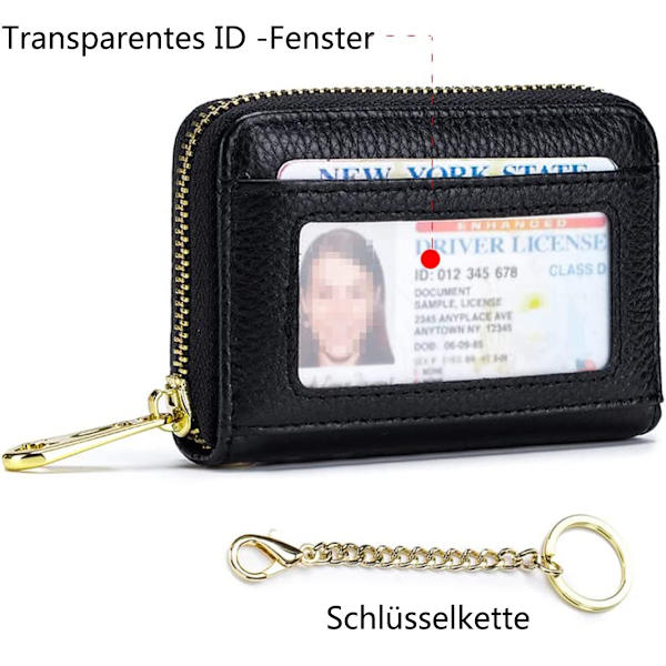 Äkta läder kreditkortshållare RFID-blockerande dragspels kort för kvinnor Kompakt plånbok med tydligt ID och nyckelring