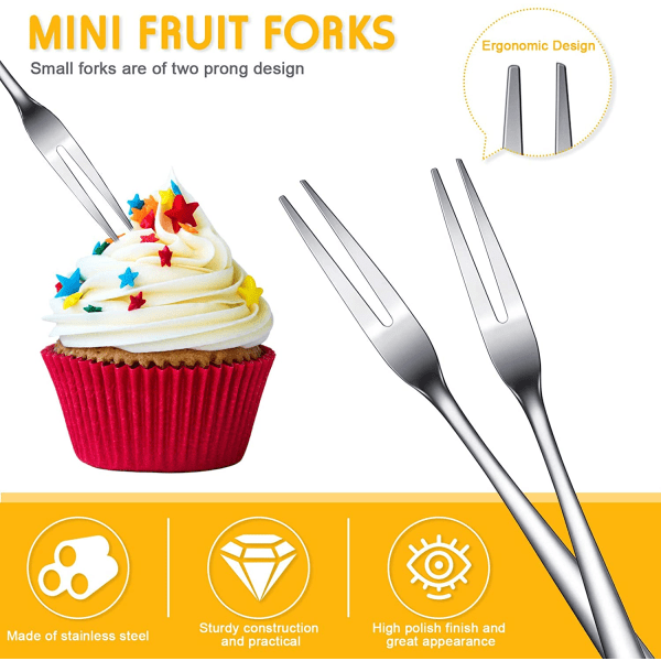 Mini Cocktail Forks Förrättsgafflar Fruktgafflar i rostfritt stål