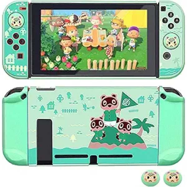 (Switch OLED skyddsfodral - 211 - Animal Crossing klassisk) + (SWITCH + joystick-skydd - en vit med bladgrön bakgrund + en vit med bladblå