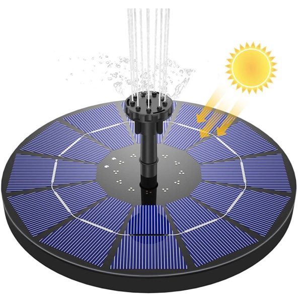 Solcellsfontänpump, solvattenpump flytande fontän inbyggt batteri, med 6 munstycken, för fågelbad, fiskdamm, damm eller trädgårdsdekoration sol