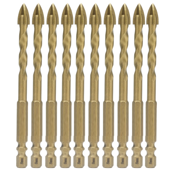 10 st Cross Spearhead Borr Bits Karbid Bits med 1/4 tum Hex Skaft för Keramik Marmor Glas Koppar Färg 8 mm Hål