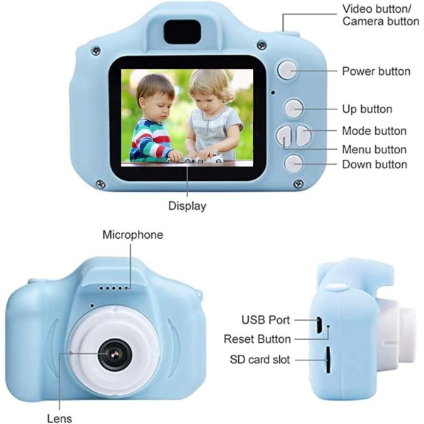Barnens digitalkamera Mini videokamera för pojkar och flickor | 2,0 tums digital dubbelkamera | Barnsäker kamera som present - med 32G SD-kort