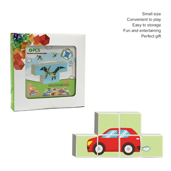 Magnetiska pusselblock för barn, leksak, mixa och matcha block, pedagogisk staplingsmagnet, byggleksak, dinosauriefordon