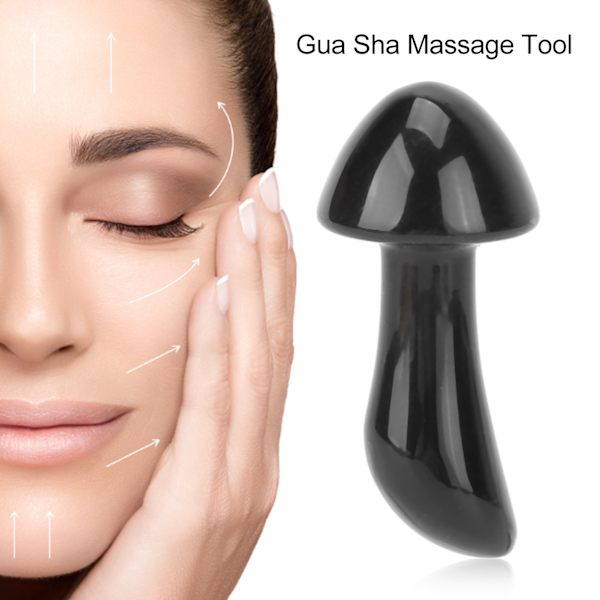 Svampformade massagestenar Gua Sha-massageskrapa i jadesten för avslappnande kroppssvart