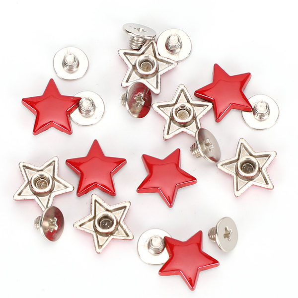 50 Set Stjärn Rivets Stud Skruv Zinklegering Väskor Kläder Skor Bälten DIY Platt Knapp 12mm Röd