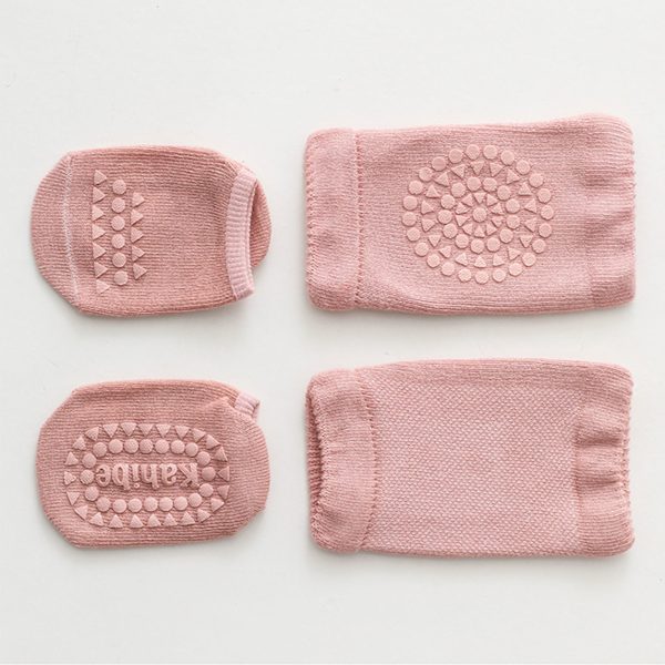 Baby Knäskydd Strumpor Set Kammad Bomull Förhindra Halk Lim Punkter Krypande Knä Fotskydd M Storlek Rosa