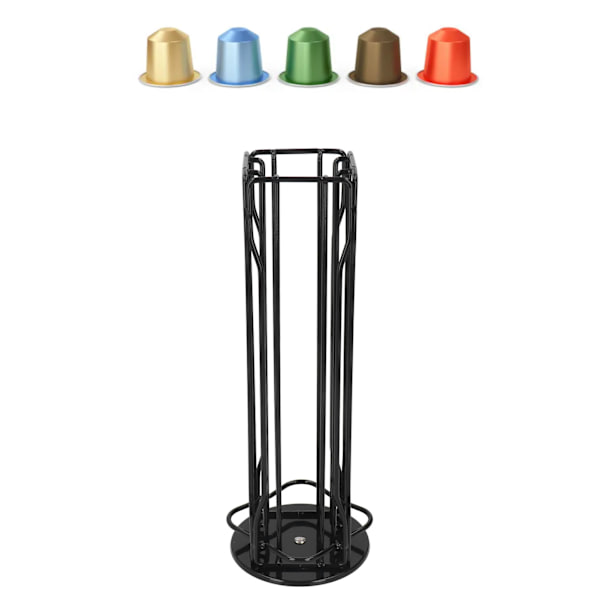 Kaffe Kapsel Stativ 360° Rotation Anti Slip Tjock Bas Smidesjärn Kapsel Pod Hållare för Vertuoline 20pods Svart