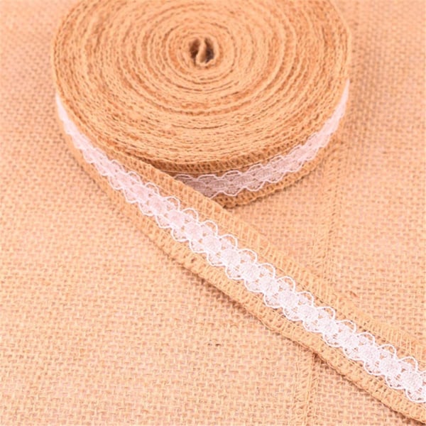 Burlap Ribbon, Vintage spetsband Burlap Ribbon Roll med spets