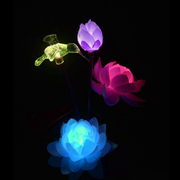 Solcellslampor Lotus Style Färgglada LED-gräsmattslampor för trädgårdsgård Kolibri