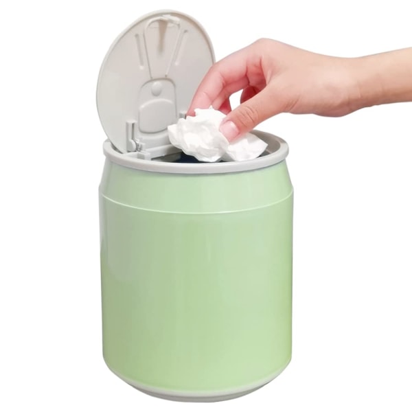 Liten bordspapperskorg, Mini skrivbordspapperskorg Bärbar kök bordspapperskorg med tryckknappslock, för sminkbord, sovrum, disk (grön)