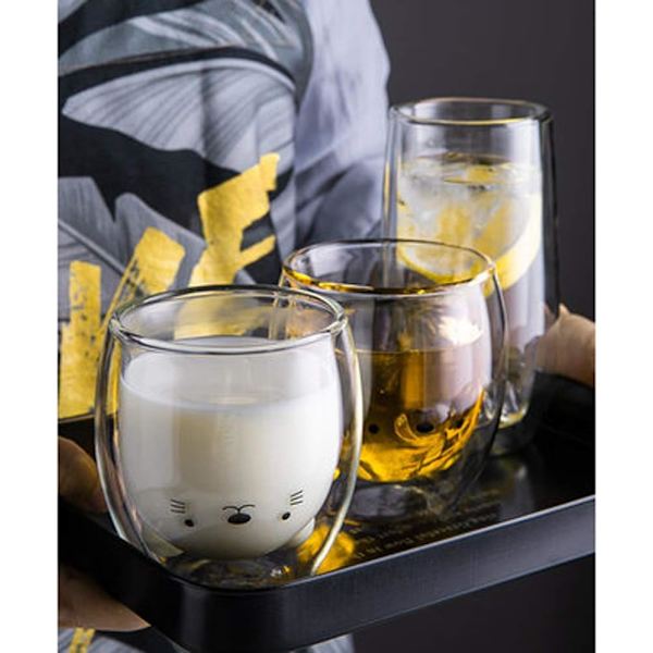 Kaffe kopp djur dubbel glas kopp, mjölk, kaffe kopp, cappuccino kopp, present, vän
