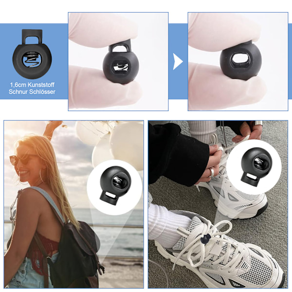 Innovativa plastspännen för elastisk dragsko, sladdlås med fjäderbelastad design erbjuder snabb frigöring och mångsidig användning för