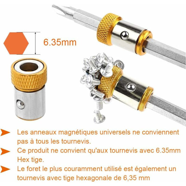 Magnetisk ring i aluminiumlegering för skruvmejselbits, stark magnetisk magnetiserare, magnetisk ring för 7 mm dubbelskruvmejselbits (röd, blå, gul)