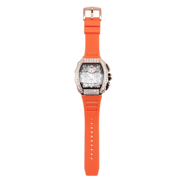Analog Quartz Armbandsur 30m Vattentät Silikonrem Multifunktionell Quartzklocka för Män Rosorange