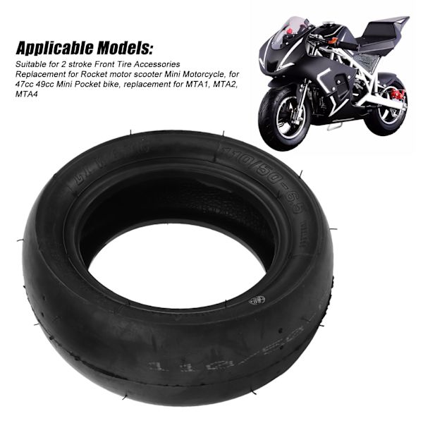 110/50‑6.5 tum Mini Cykel Däck Flexibel Gummi Bakhjulsdäck för 2-takts 47cc 49cc Mini Pocket Bike