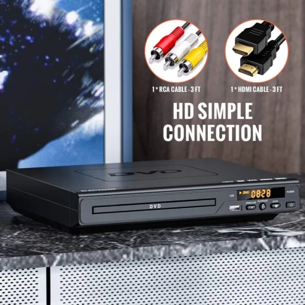 TV DVD-videospelare med HDMI, CD-spelare för hemstereo inklusive HDMI- och RCA-kablar