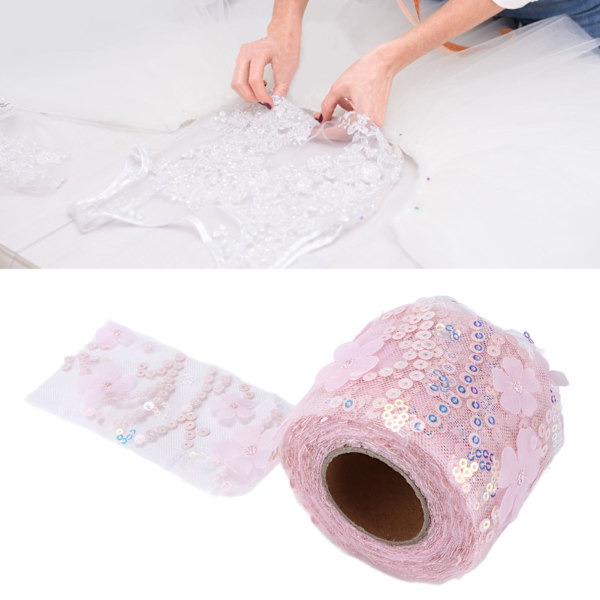 Tulletyg DIY-hantverk Slitstyrka Liten blixt Bärbar Polyester Paljetterad Tulle Rulle 6cm Ljusrosa