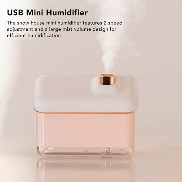 Snöhus Mini Luftfuktare USB Nano Atomisering Luftfuktare med Nattljus för Vardagsrum Sovrum Plug In Rosa