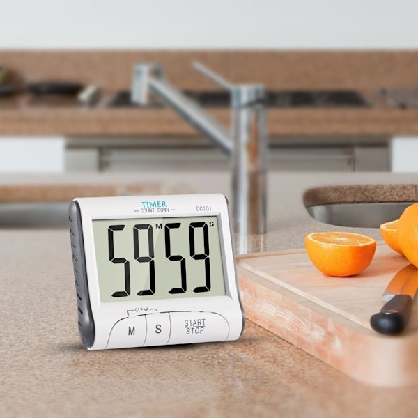 Kök Timer, Elektronisk Magnetisk Digital Kök Timer 24H Digital Kök Timer med Ljudlarm LCD-skärm Nedräkning Magnetisk Hållare - Vit