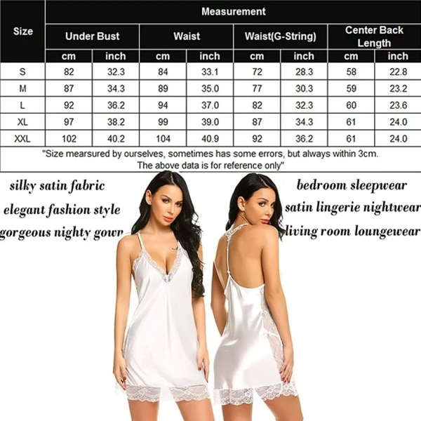 Kvinnors Lingerie Satin Spets Chemise Nattlinne Sexig Full Slips Nattkläder