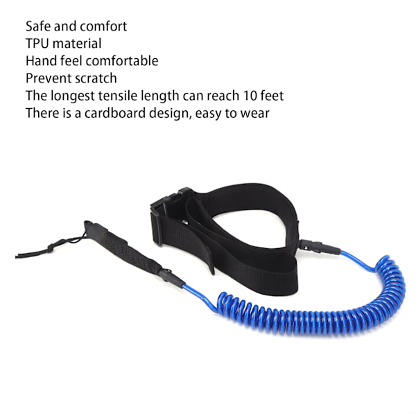 Surfboard Leash TPU Heliciform Bekväm Hög Elastisk Surfing Säkerhet Dragrep (Blå Vit)