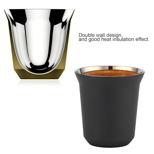 Dubbelväggig kaffemugg 304 Rostfritt stål Isoleringskapselkopp för kökstillbehör Matt svart 160ml