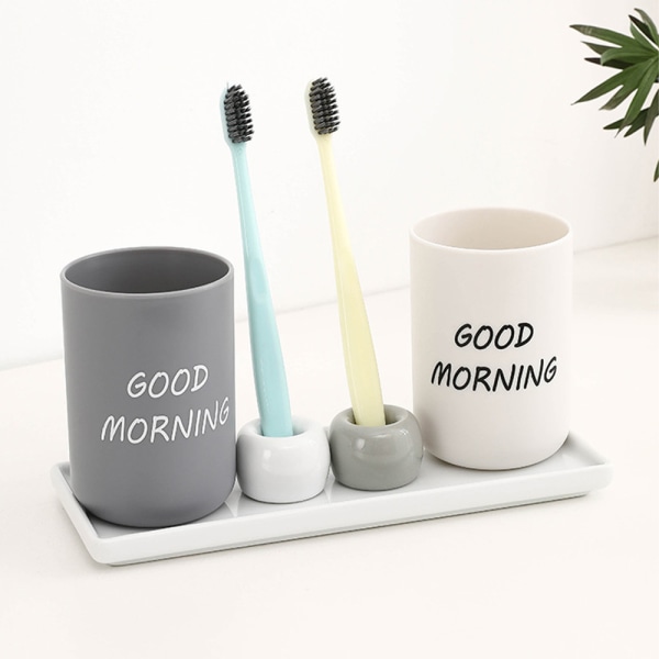 Mini-keramisk tandborsthållare för par, handgjord tandborsthållare för badrum, hållare för tandborsthuvud och pennhållare för kontor White+grey