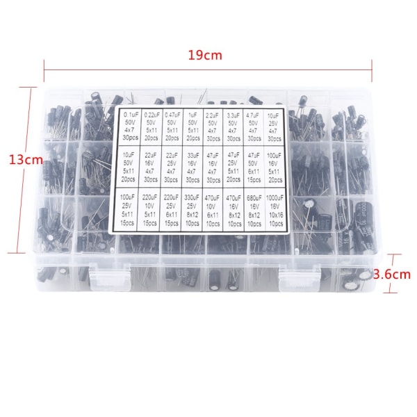 Kondensatorsats, 500 st elektrolytkondensatorer 24 värden Aluminium radiella mikrokondensatorer 16V-50V 0,1uF〜1000uF för elektroniska applikationer