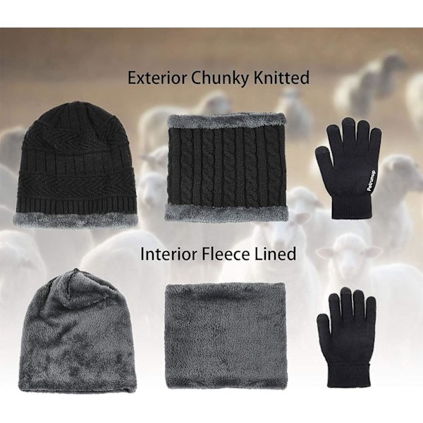 Hatt Halsduk Halsduk Solid Färg Pekskärm Handskar 3-delars Set