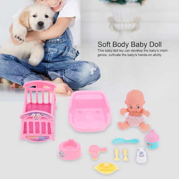 Baby Doll Säng Set med Dockbad Badtillbehör Baby Dolls Presentset för Flickor