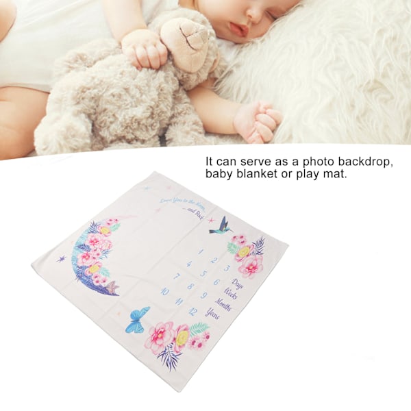 Baby Milestone Filt Ca 100 cm Bred Blommor Fåglar Stil Första Året Kalender Baby Milestone Fotorekvisita för Småbarn