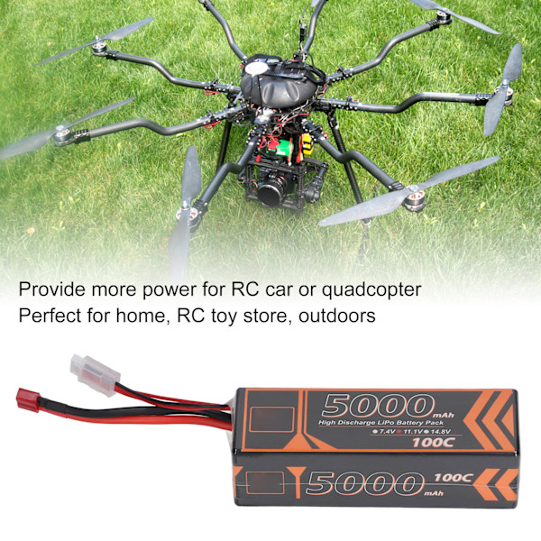 11,1V 5000mAh 100C 3S LiPo-batteri med T-formad röd pluggtillbehör för FPV RC Racing Car Quadcopter