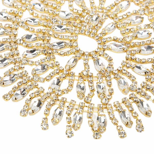 Rhinestone Trim 1yd Lång Fadeless Elegant Utsökt Tassel Design Bred Applikation Rhinestone Frans Vit Rhinestone På Guld