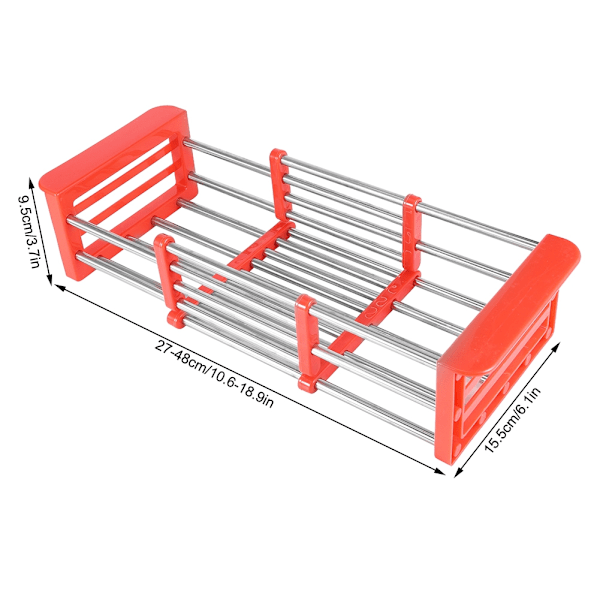 Hopfällbar diskbänk i rostfritt stål, sil, diskställ, bestickställ, köksredskap, röd