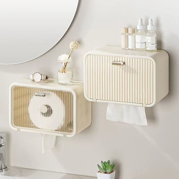 Vattentätt Tissue Box-skydd, 2-i-1 Maskförvaring och Tissuehållare, Utrymmesbesparande Väggmonterad Design, Transparent Vit
