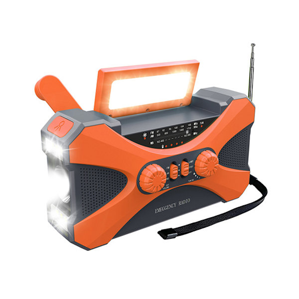 Solardriven radio med vev, uppladdningsbar nödradio med AM/FM, bärbar ficklampa, multifunktionell powerbank för hem och utomhusbruk