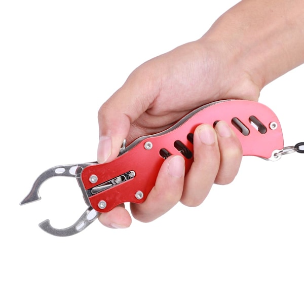 Fiskepliers multifunktionella bärbara fiskepliers fiskgrepp med snöre och slida röd