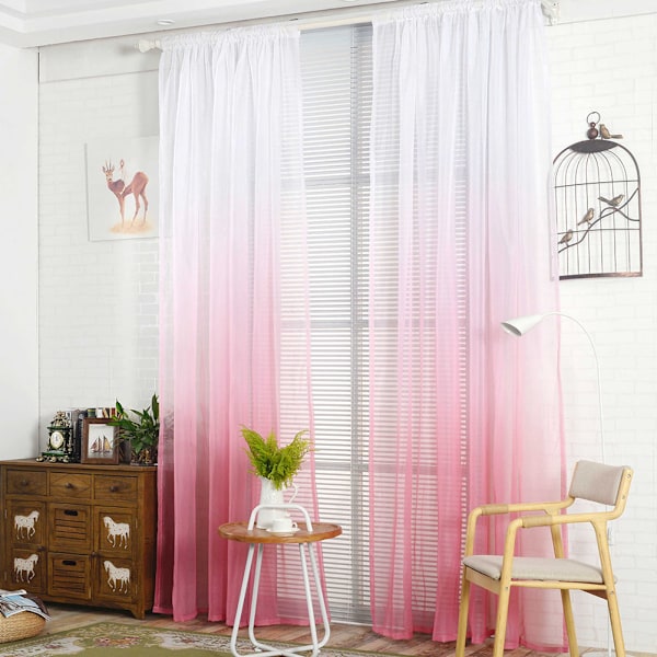 Gradientfärgade Skira Gardiner, Ombre Design Ljusfiltrerande Stångficka Hängande Stil för Vardagsrum Sovrum Matsal Balkong, Rosa Gradient, 2