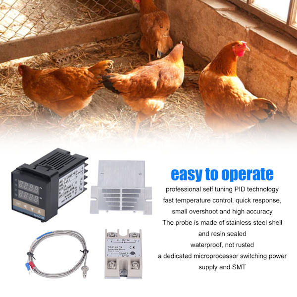 PID-temperaturregulatorer Kit 0-400℃ Vattentät Hög Noggrannhet REX C100 Temperaturregulator för Gård 100V-240V 25A