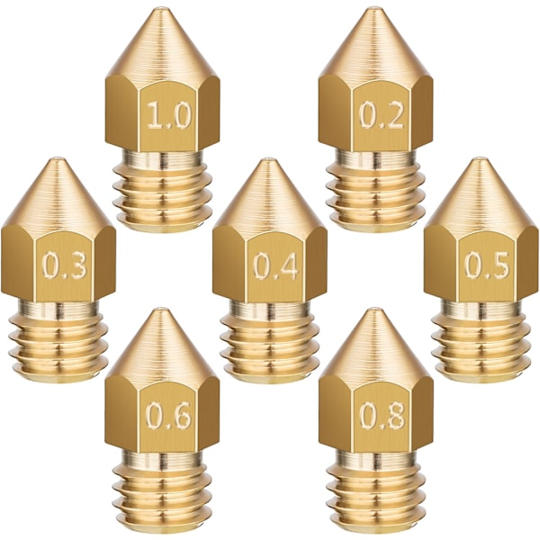 16 st 3D-skrivarmunstycken MK8 för Creality CR-10 7 olika storlekar 0,2 mm, 0,3 mm, 0,4 mm, 0,5 mm, 0,6 mm, 0,8 mm, 1,0 mm